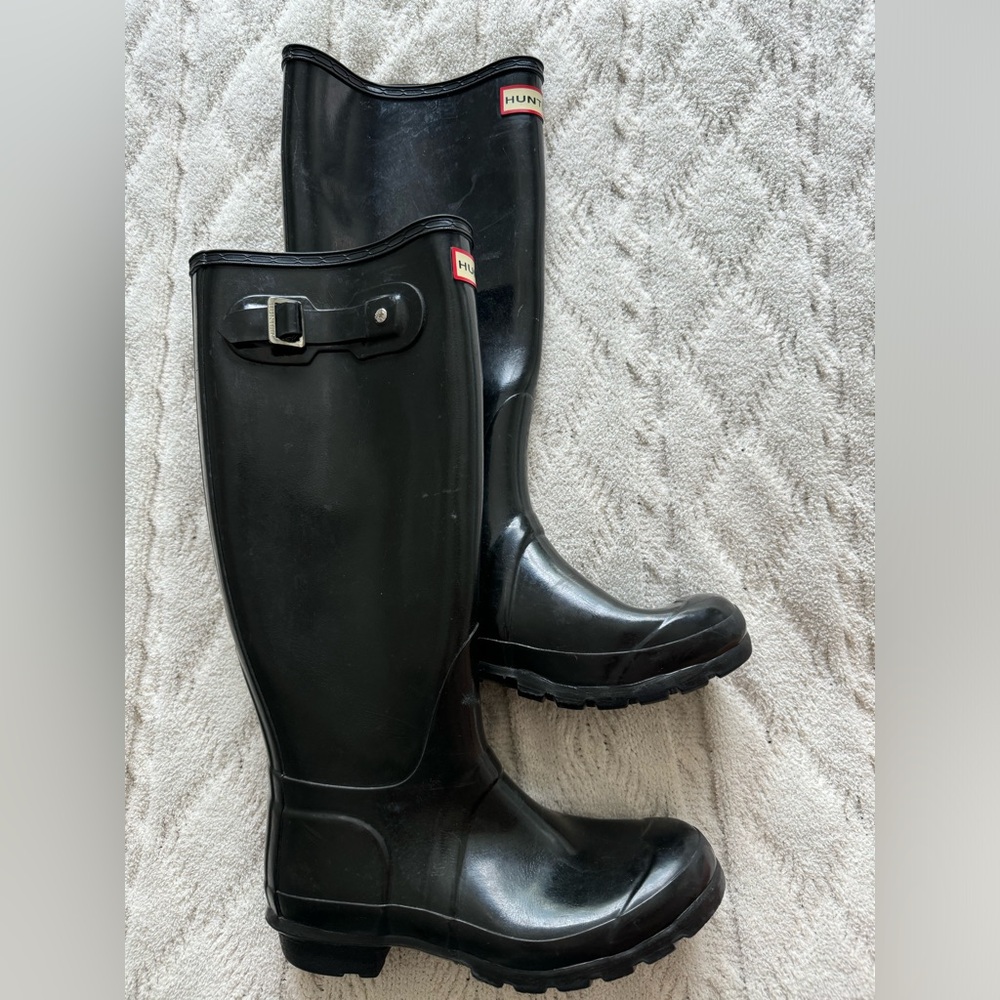 Original tall black Hunter rain boots, women